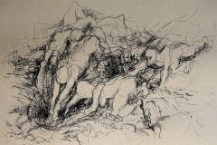 'BERAUSCHT STÜRZEN WIR IN SCHWARZE LÖCHER', 2003, charcoal on paper