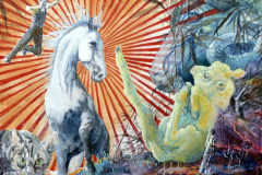 Eitempera,Meister, Himmel, Tiere, Melissa Wagner, Strahlen, Lamm, Pferd, egg tempera, contemporary painting