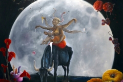 'MONDGÖTTIN - DIE ROTE', 2018, 140 cm x 140 cm, oil on canvas