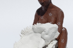 'DRACHENSCHWESTER', 2021, clay, porcelain, 16cm x 13cm x 15,5cm