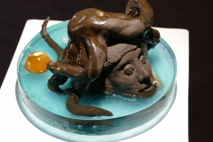 'KOPFGEBURT WEHT', 2020, clay, resin, ink, 9,5cm x 18cm x 18cm