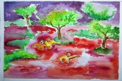 'DA SCHLAMMT AN DEN UFERN DES BLUTMEERS EIN UNTROST...', watercolor