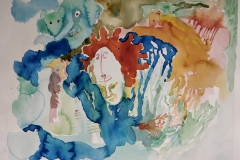 'DAS WIESEL IM NACKEN GIBT MIR RÄTSEL AUF', watercolor