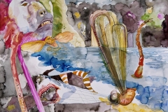 'GROßOHRIG DIE BITTERSÜßEN GEFÄHRLICHKEITEN DES LEBENS ERLAUSCHEND', 2009, 42 cm x 56 cm, watercolor